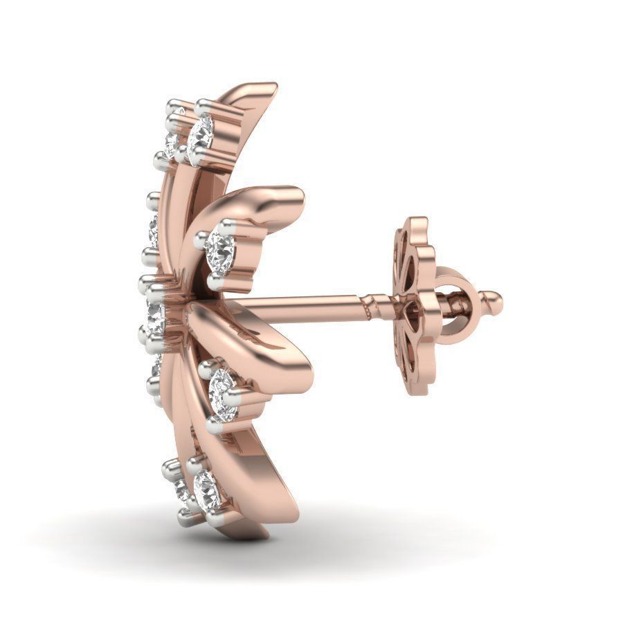 Earrings rose gold diamond flower stud earring 3D print model_8