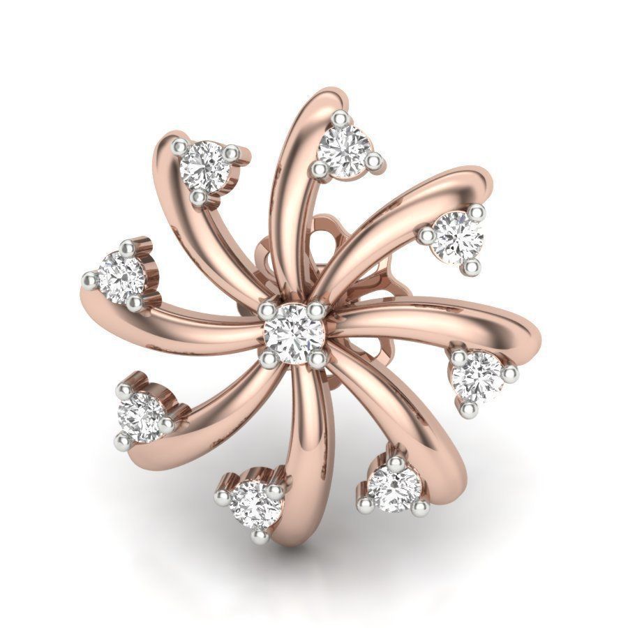 Earrings rose gold diamond flower stud earring 3D print model_7