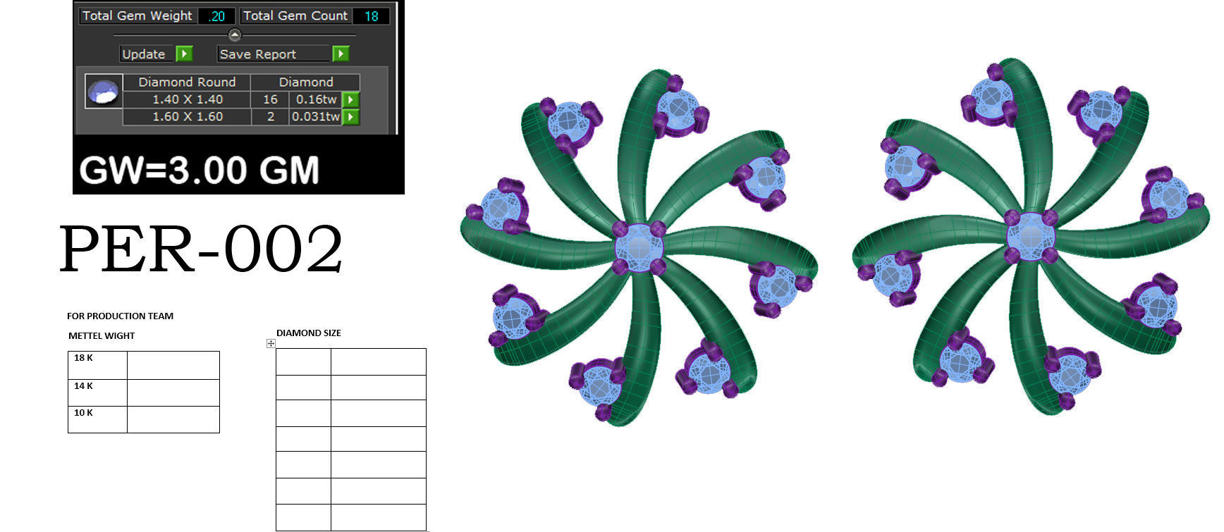 Earrings rose gold diamond flower stud earring 3D print model_14