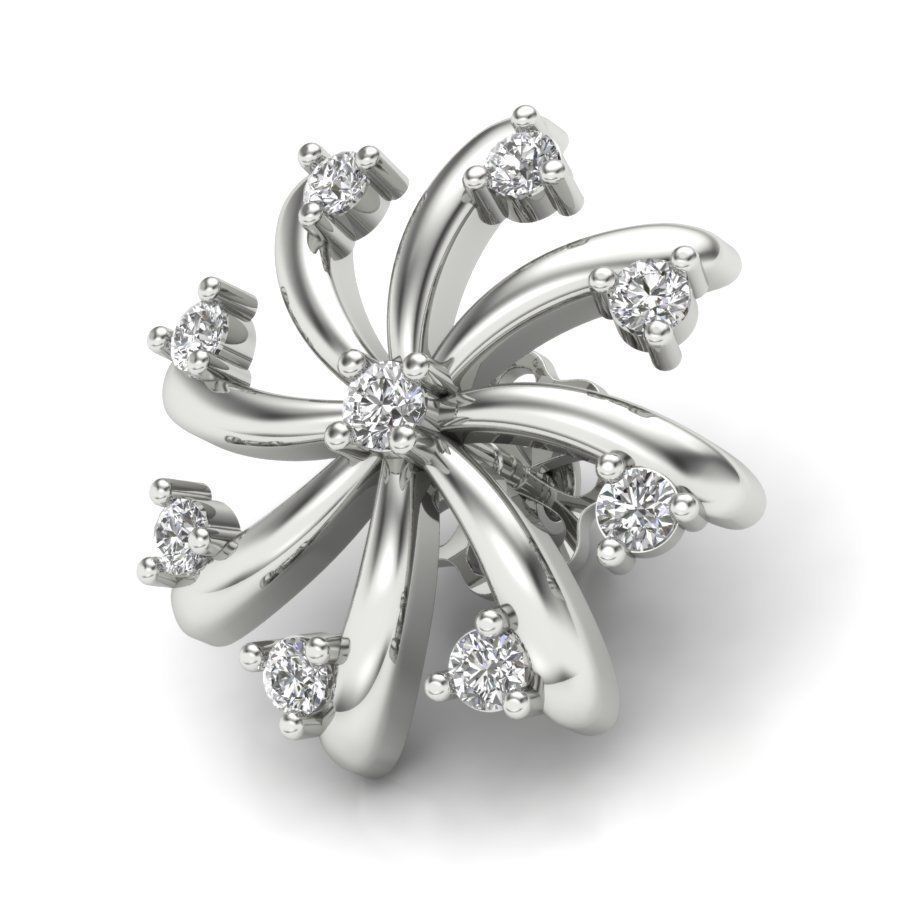 Earrings rose gold diamond flower stud earring 3D print model_2