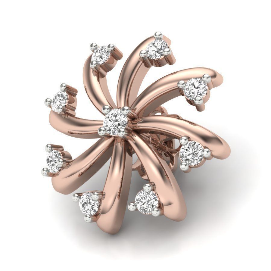 Earrings rose gold diamond flower stud earring 3D print model_9