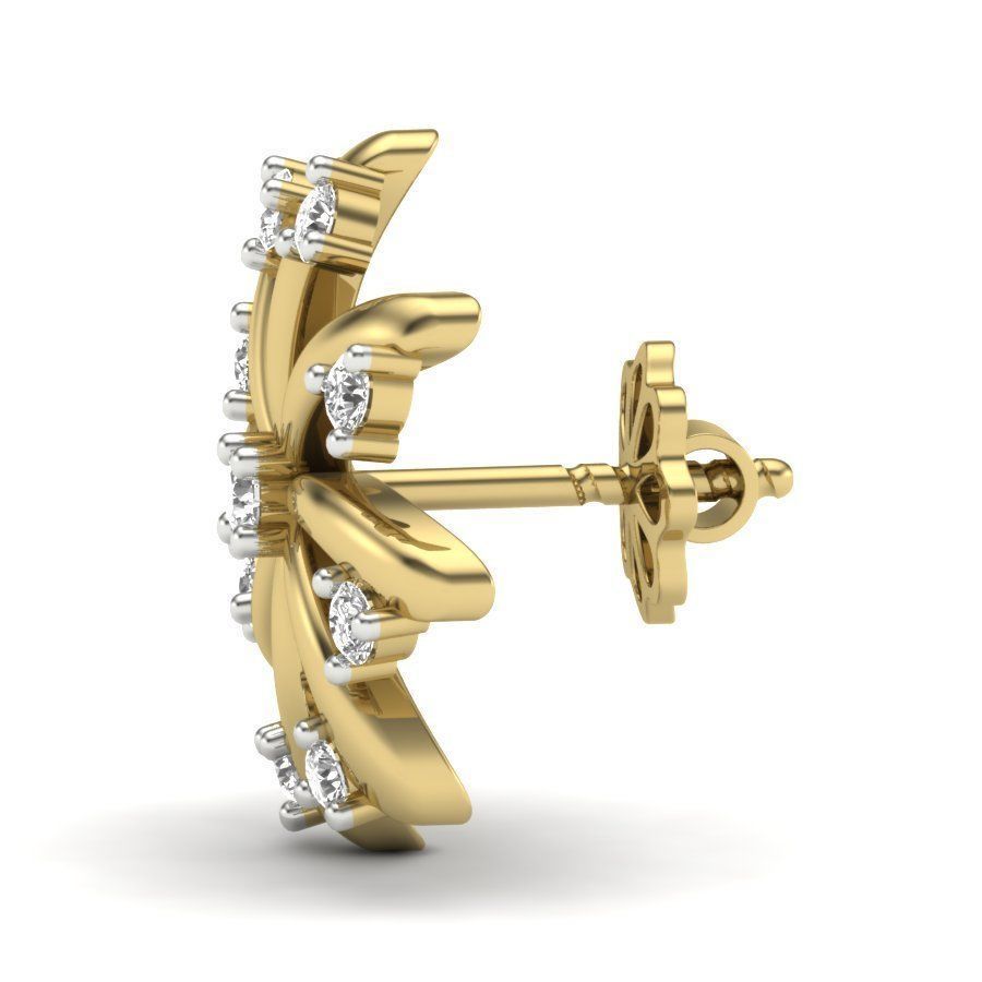 Earrings rose gold diamond flower stud earring 3D print model_5