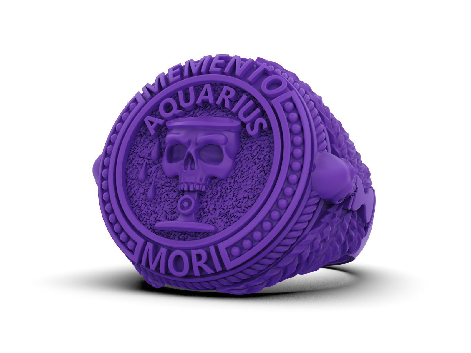 Zodiac skull ring Aquarius 3D print model_7