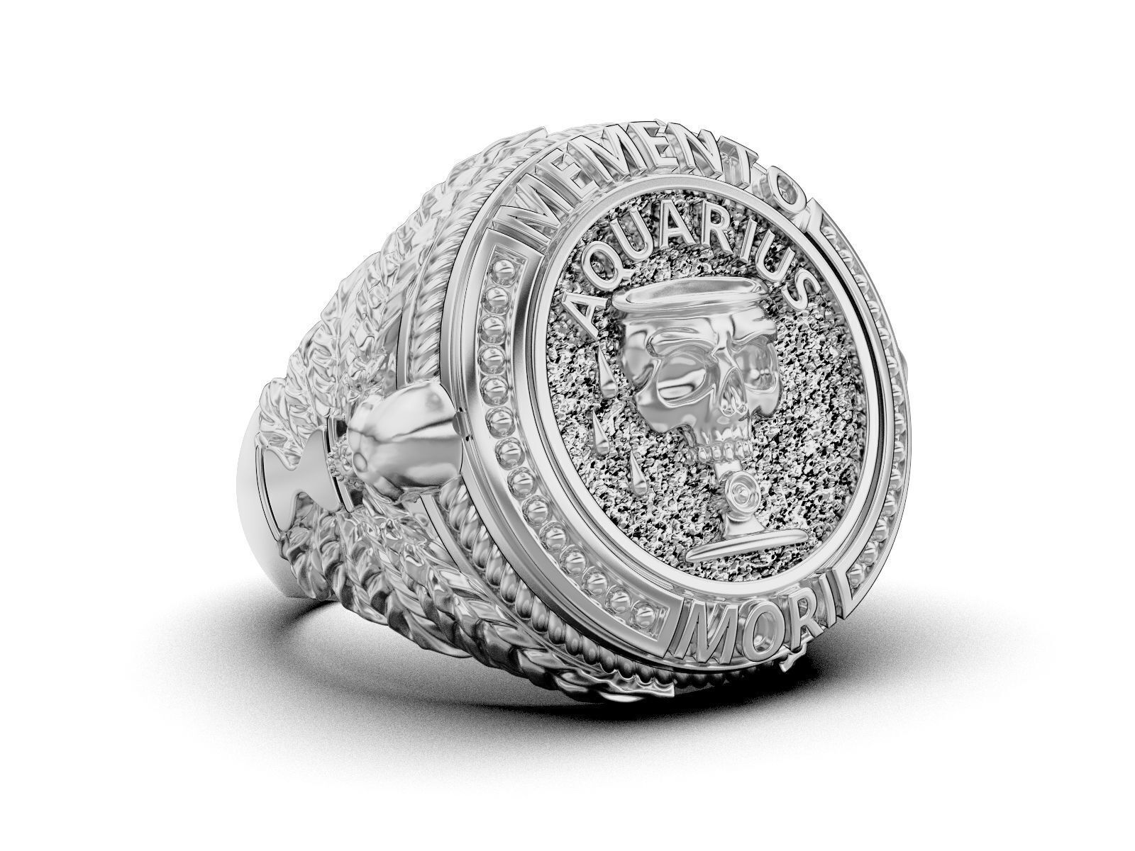 Zodiac skull ring Aquarius 3D print model_16