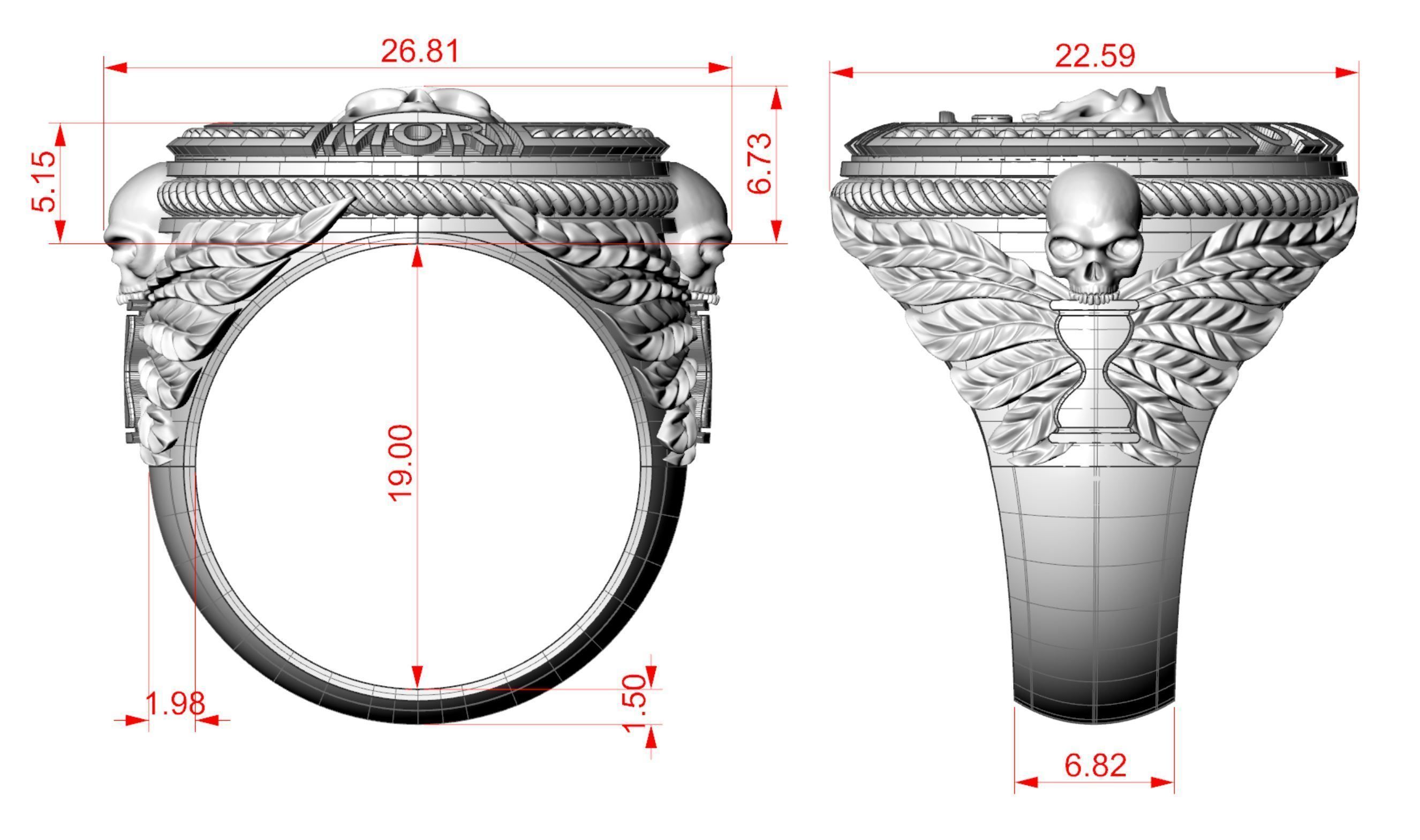 Zodiac skull ring Aquarius 3D print model_8
