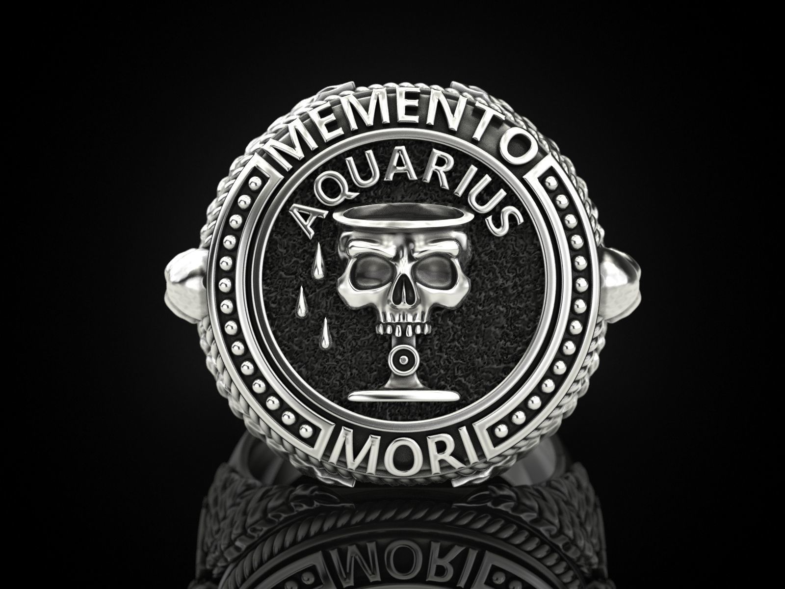 Zodiac skull ring Aquarius 3D print model_24