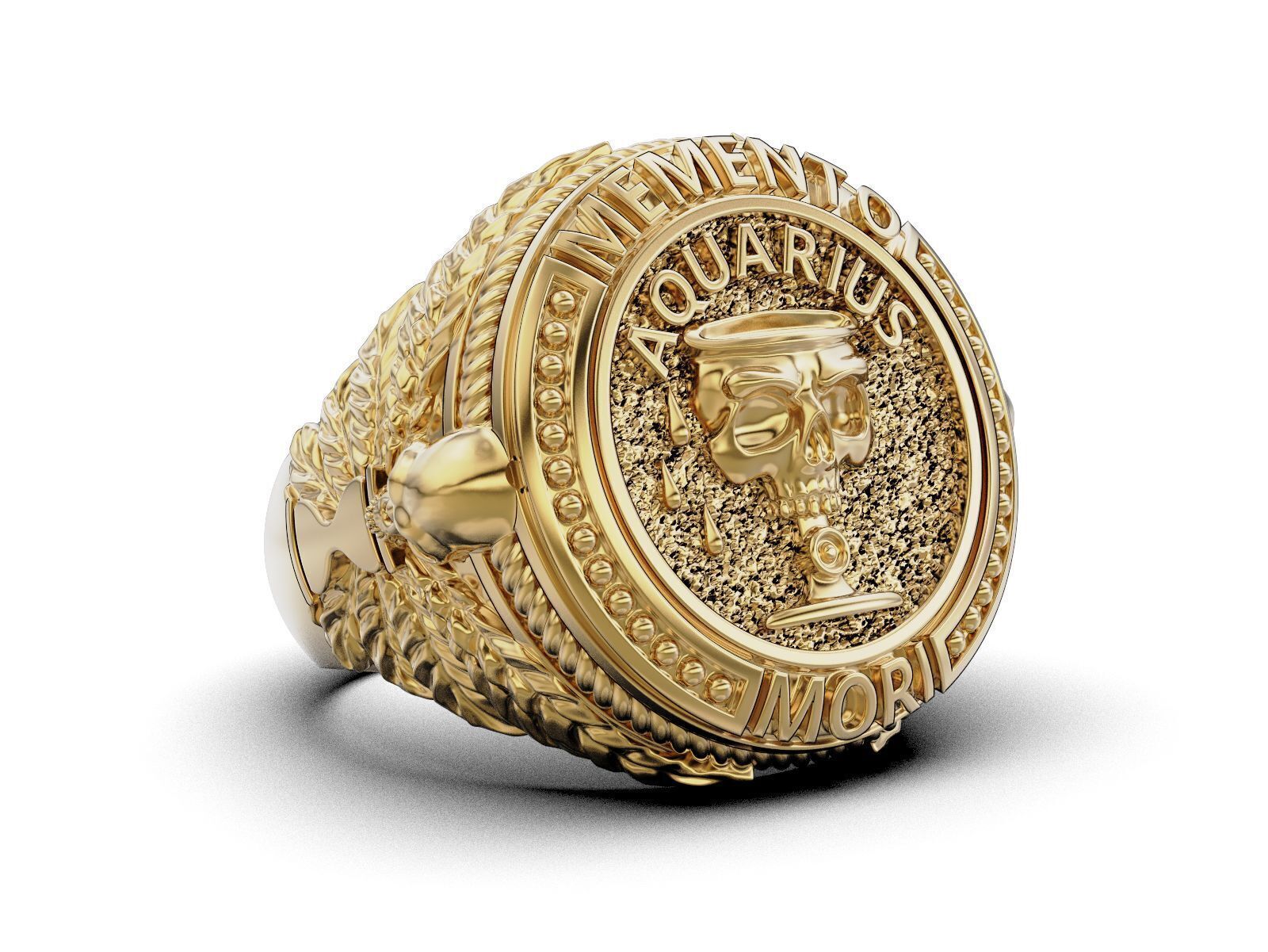 Zodiac skull ring Aquarius 3D print model_15