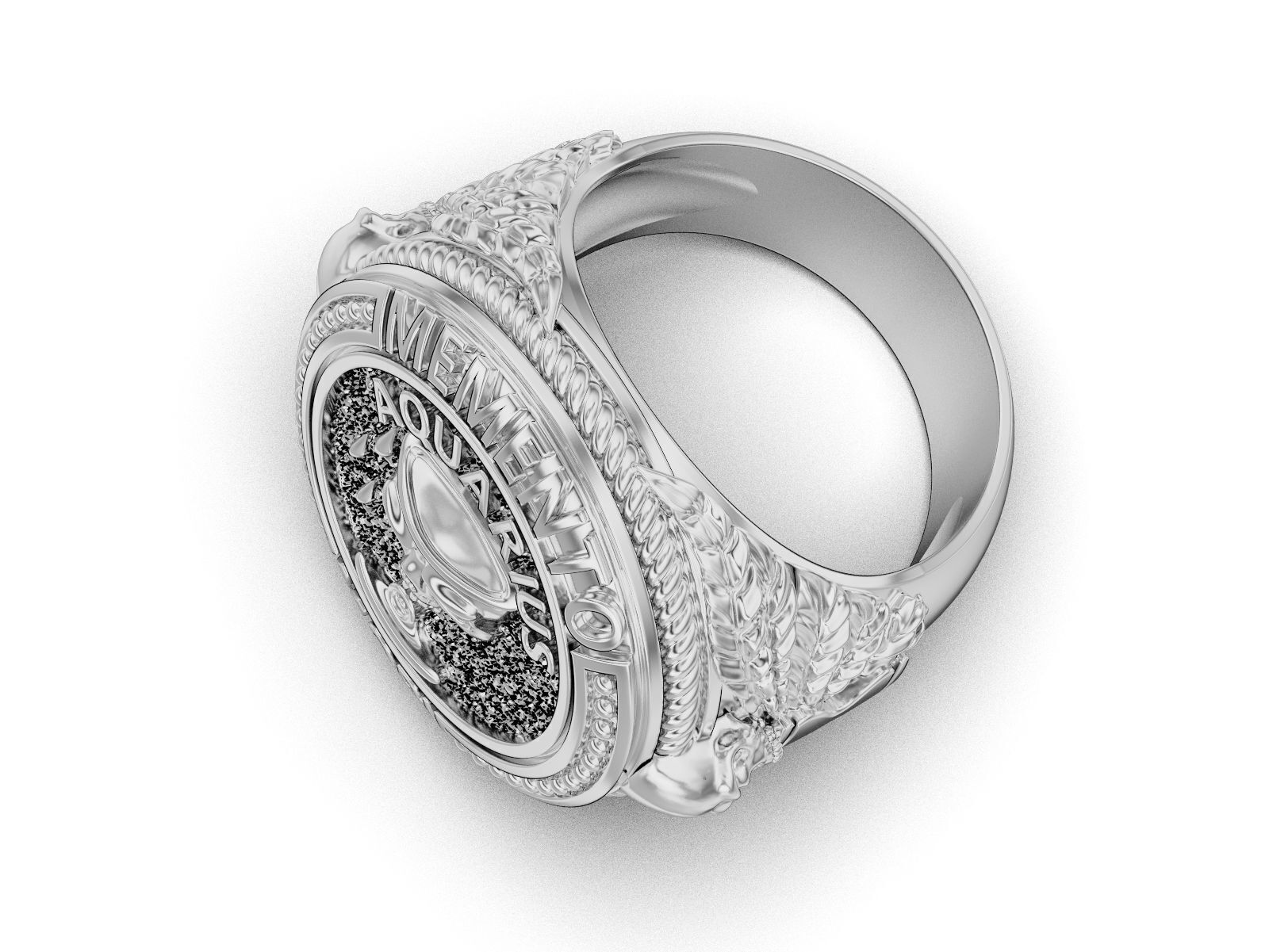 Zodiac skull ring Aquarius 3D print model_21