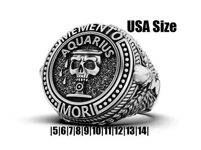 Zodiac skull ring Aquarius 3D print model