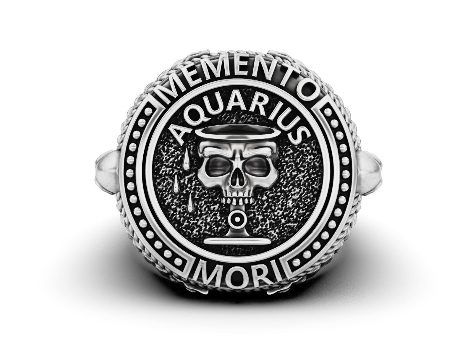 Zodiac skull ring Aquarius 3D print model_2