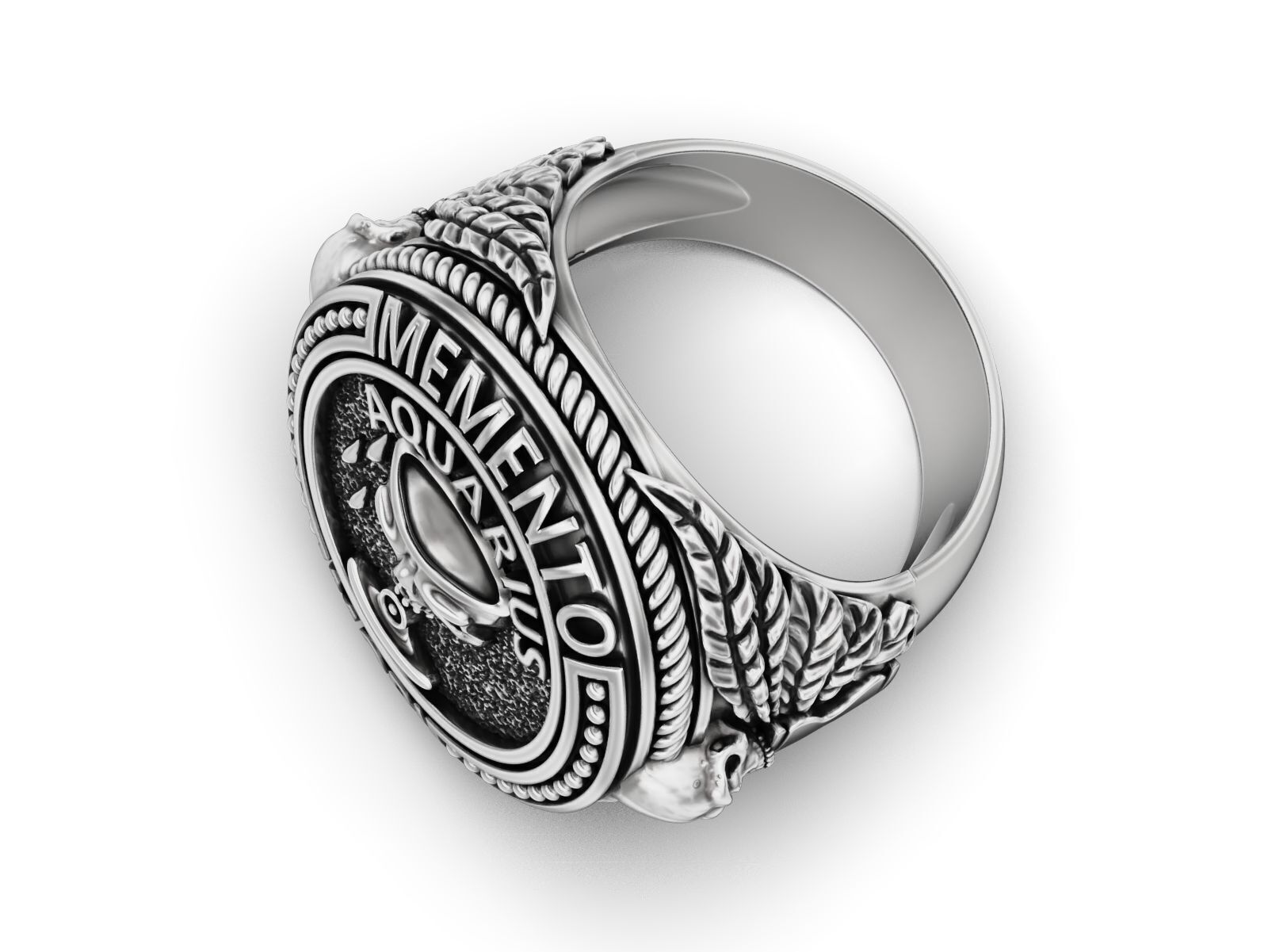 Zodiac skull ring Aquarius 3D print model_5