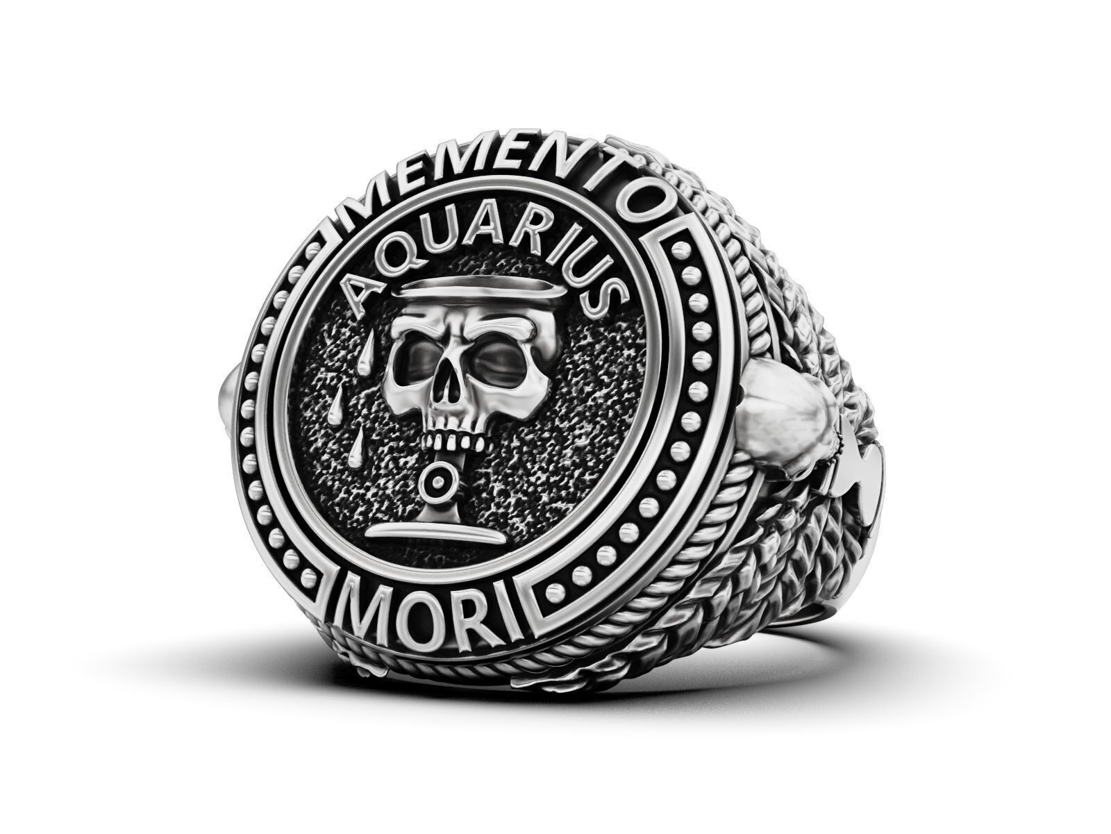 Zodiac skull ring Aquarius 3D print model_1