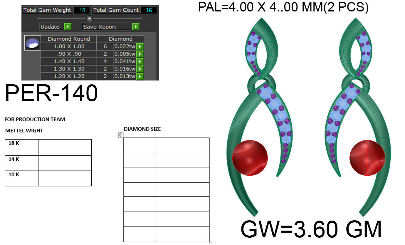 Earrings print model pearl and diamond pendant gold 3D print model_1