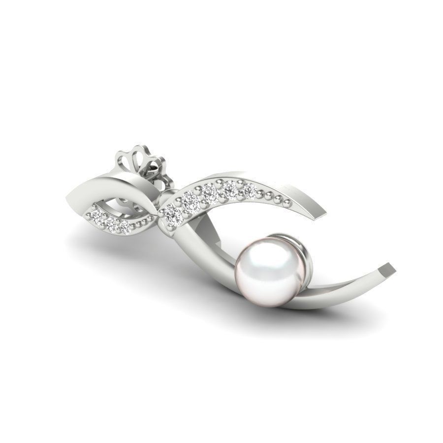 Earrings print model pearl and diamond pendant gold 3D print model_3