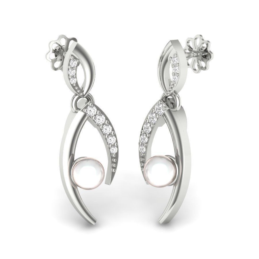 Earrings print model pearl and diamond pendant gold 3D print model_12