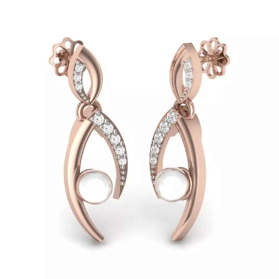 Earrings print model pearl and diamond pendant gold 3D print model_0