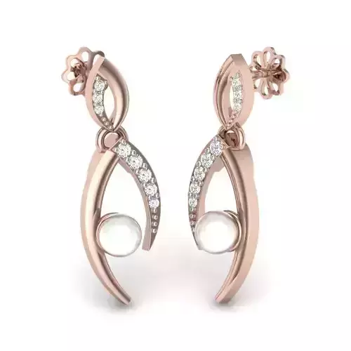 Earrings print model pearl and diamond pendant gold