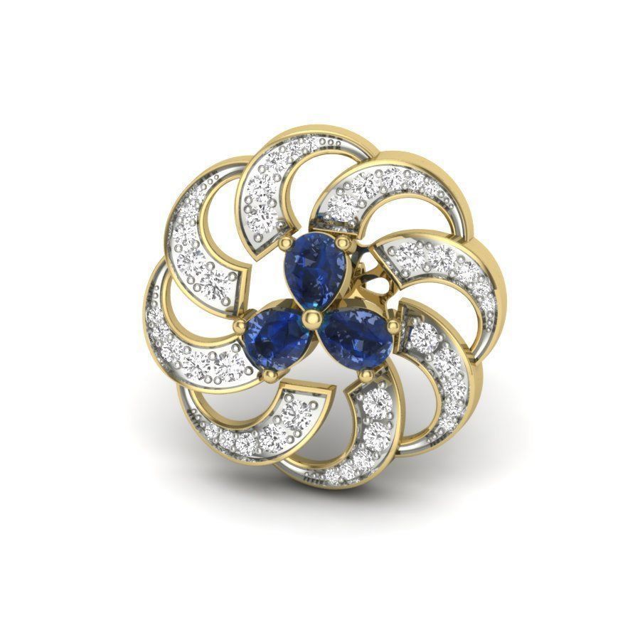 Earrings 3D print sapphire and diamond brooch 3D print model_4