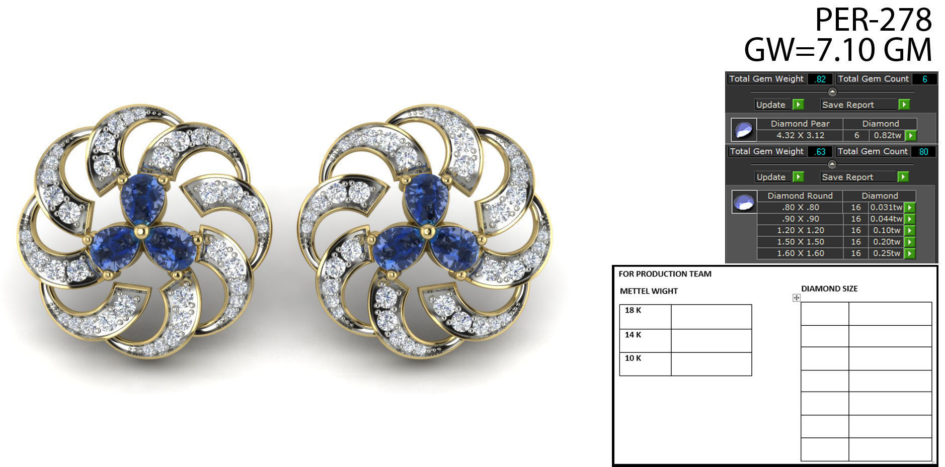 Earrings 3D print sapphire and diamond brooch 3D print model_14