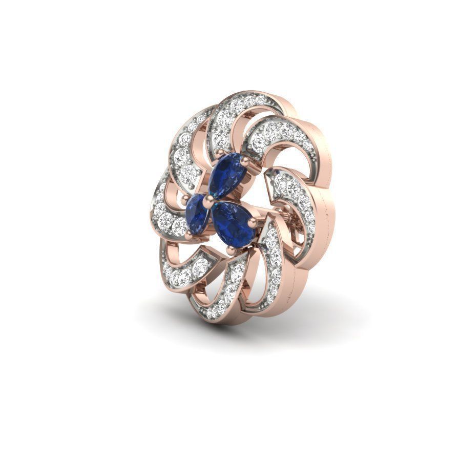 Earrings 3D print sapphire and diamond brooch 3D print model_9