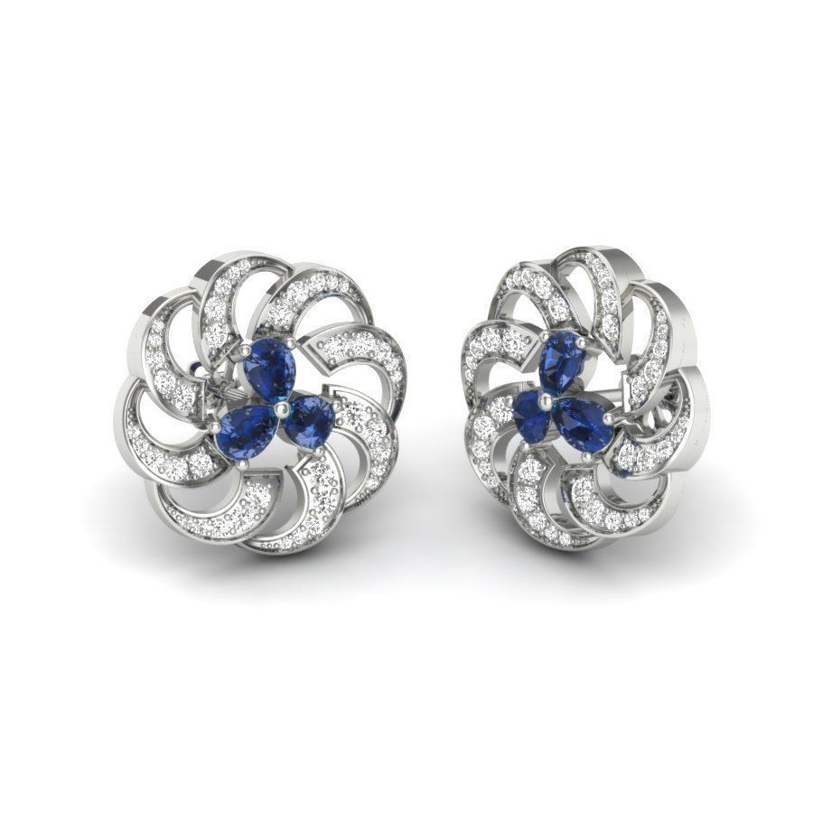 Earrings 3D print sapphire and diamond brooch 3D print model_11