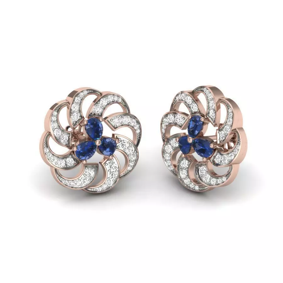 Earrings 3D print sapphire and diamond brooch 3D print model_0