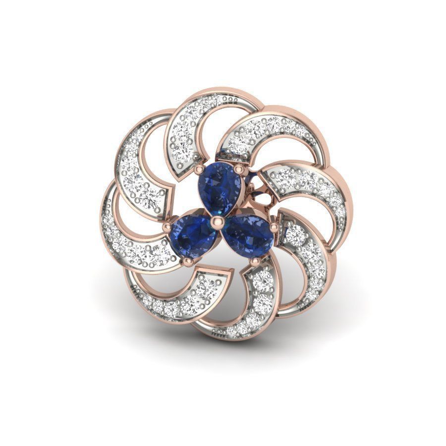 Earrings 3D print sapphire and diamond brooch 3D print model_7
