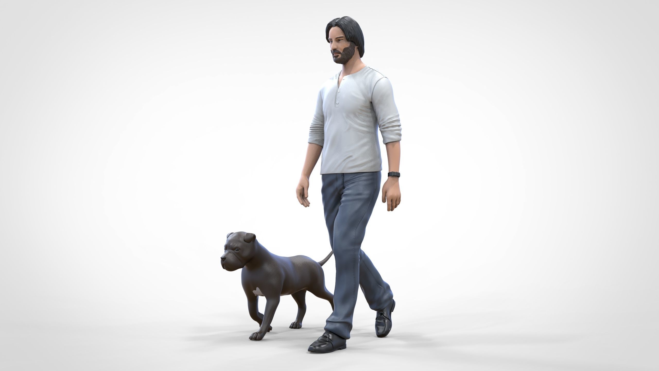 Keanu Reeves in John Wick movie with his dog 3D print model_38