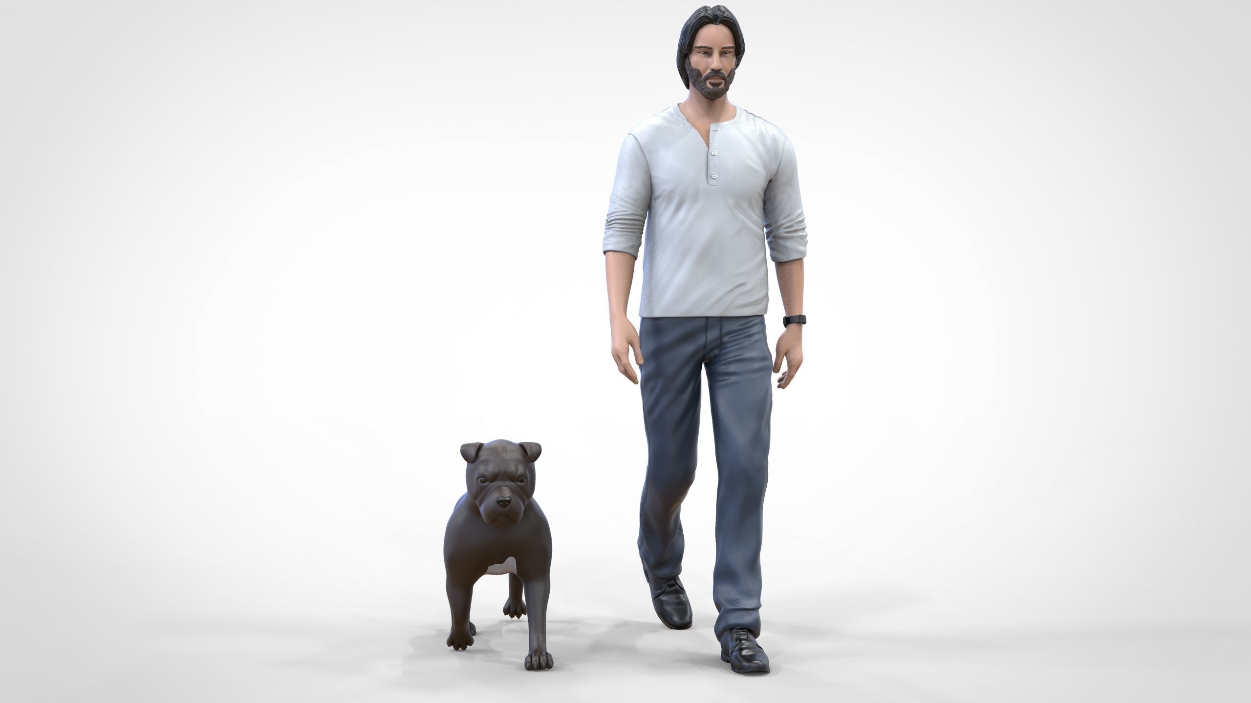 Keanu Reeves in John Wick movie with his dog 3D print model_37