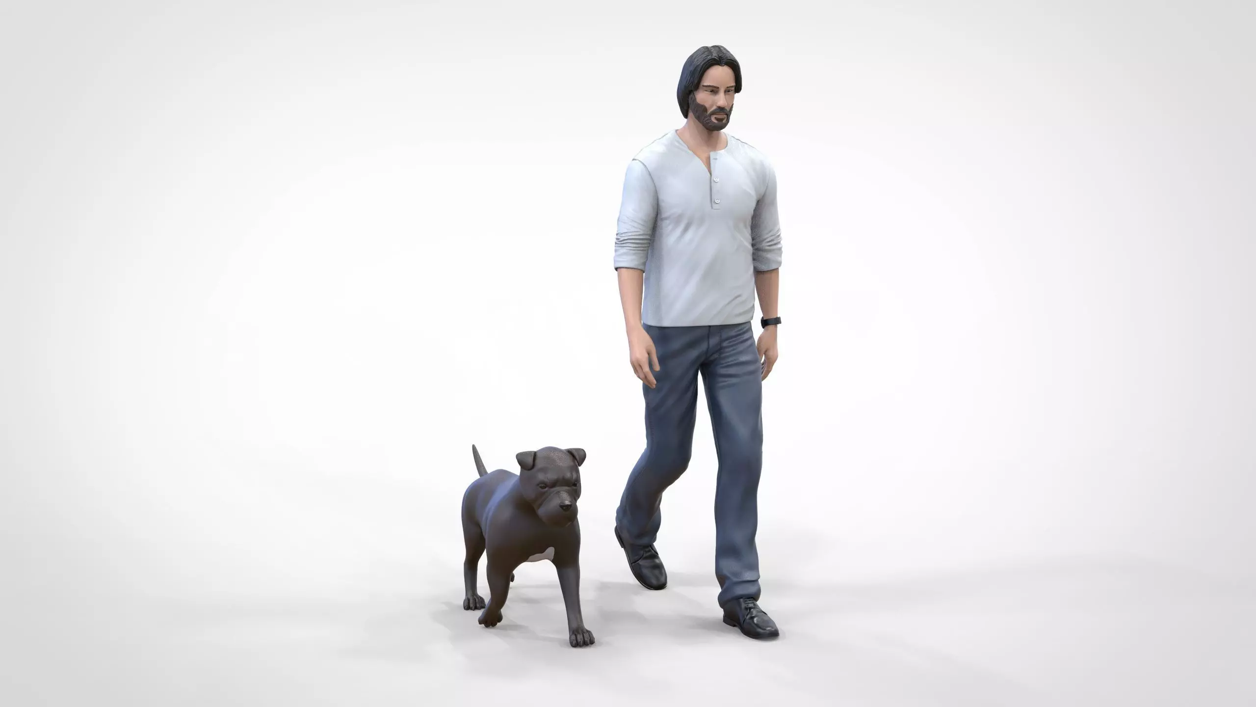 Keanu Reeves in John Wick movie with his dog 3D print model_0