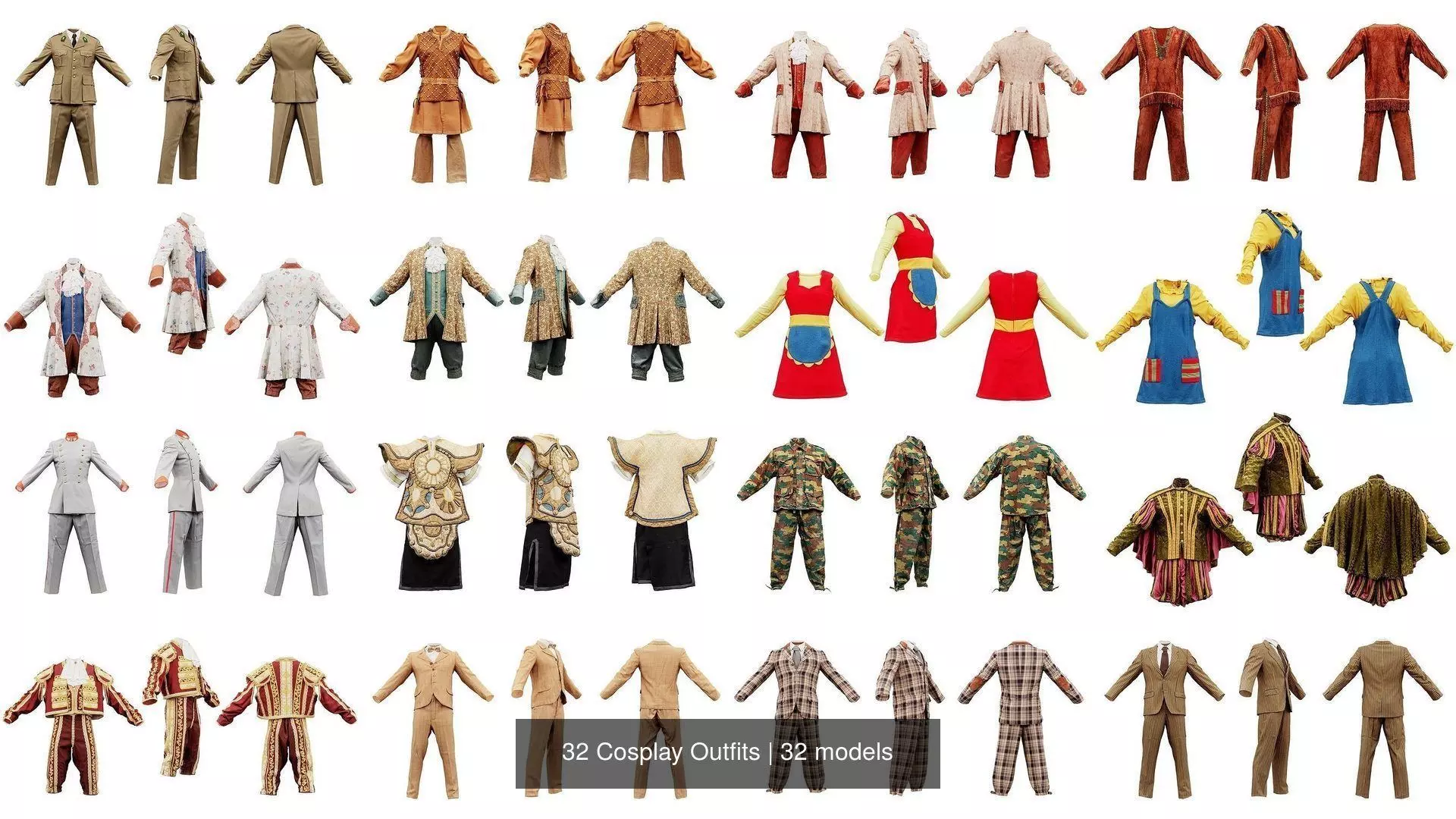 32 Cosplay Outfits 3D Model Collection_0