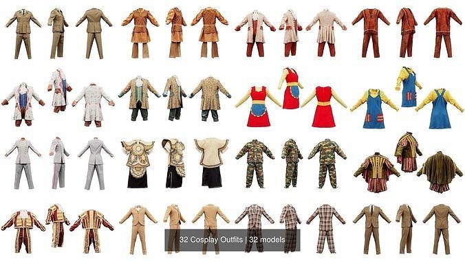 32 Cosplay Outfits 3D Model Collection