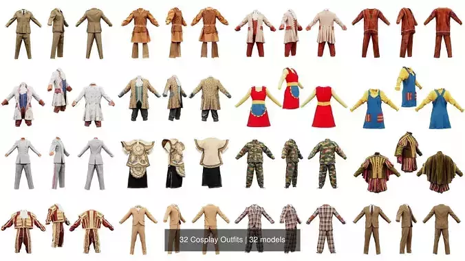 32 Cosplay Outfits 3D Model Collection