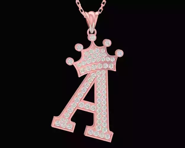 Diamond Crown A Letter Pendant 3102