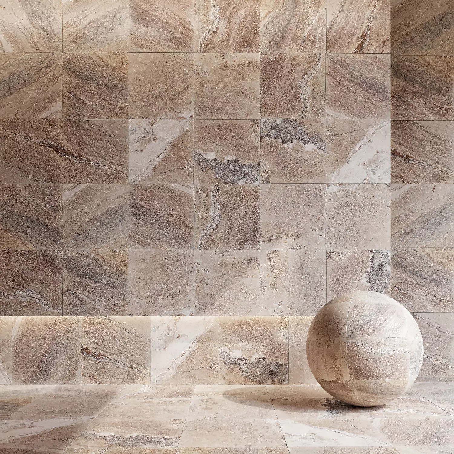 Travertine 5 room with marble tiles and ball Texture