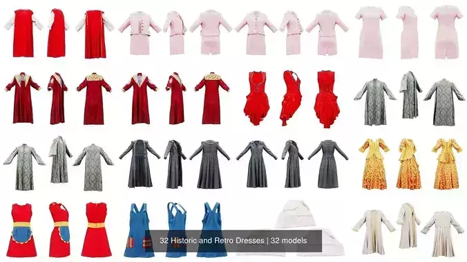 32 Historic and Retro Dresses 3D Model Collection