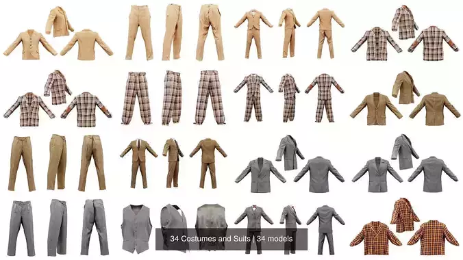 34 Costumes and Suits 3D Model Collection
