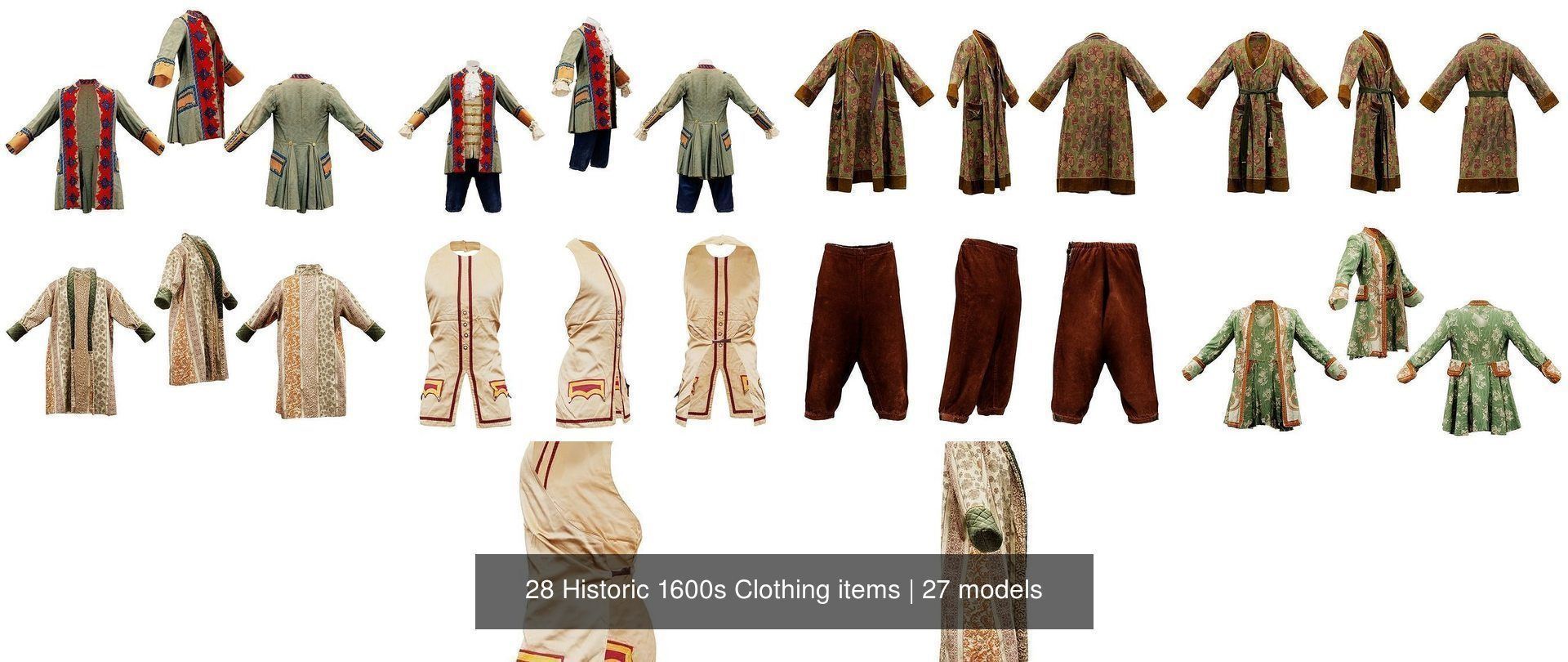 32 Historic 1600s Clothing items 3D Model Collection_2
