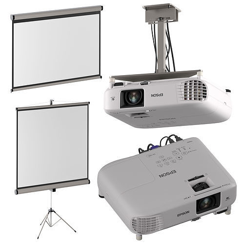 Epson EB-FH06 projector and projection screens 3D model