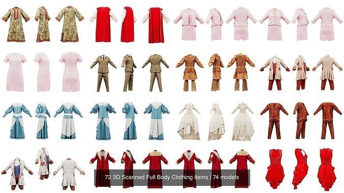 72 3D Scanned Full Body Clothing items 3D Model Collection
