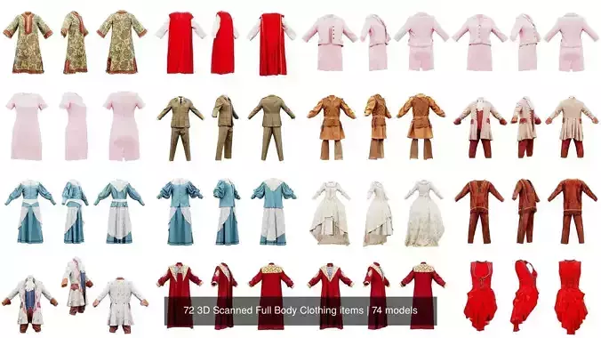 72 3D Scanned Full Body Clothing items 3D Model Collection