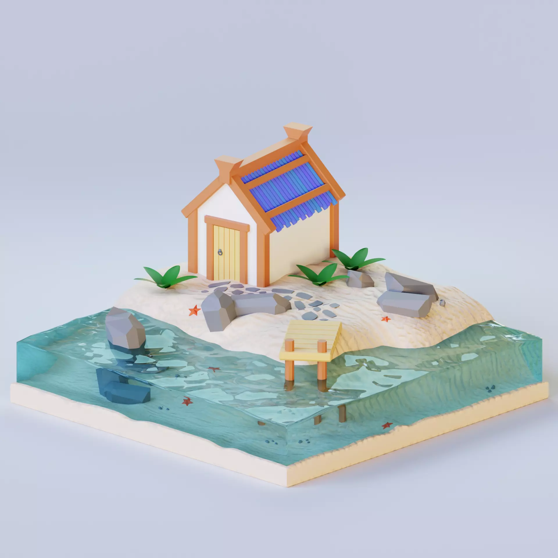 3D beach house scene 3D model_0