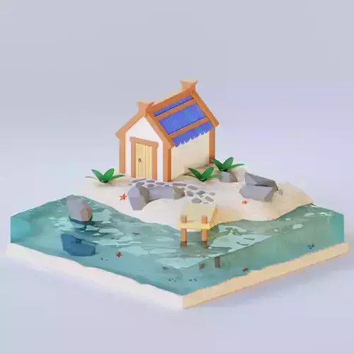 3D beach house scene