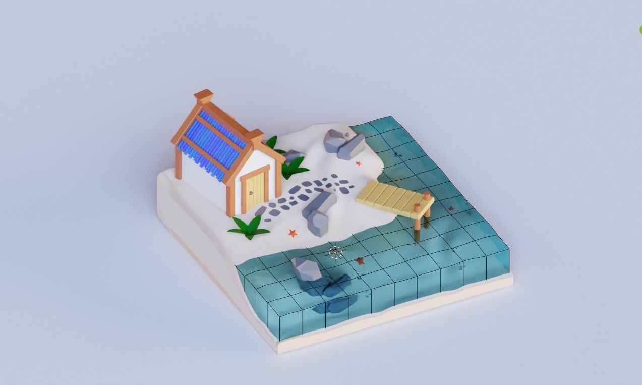 3D beach house scene 3D model_1