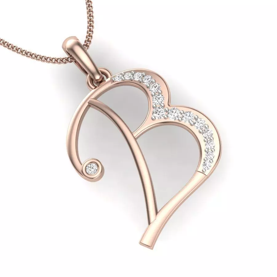 B pendant rose gold curved diamond 3D print model