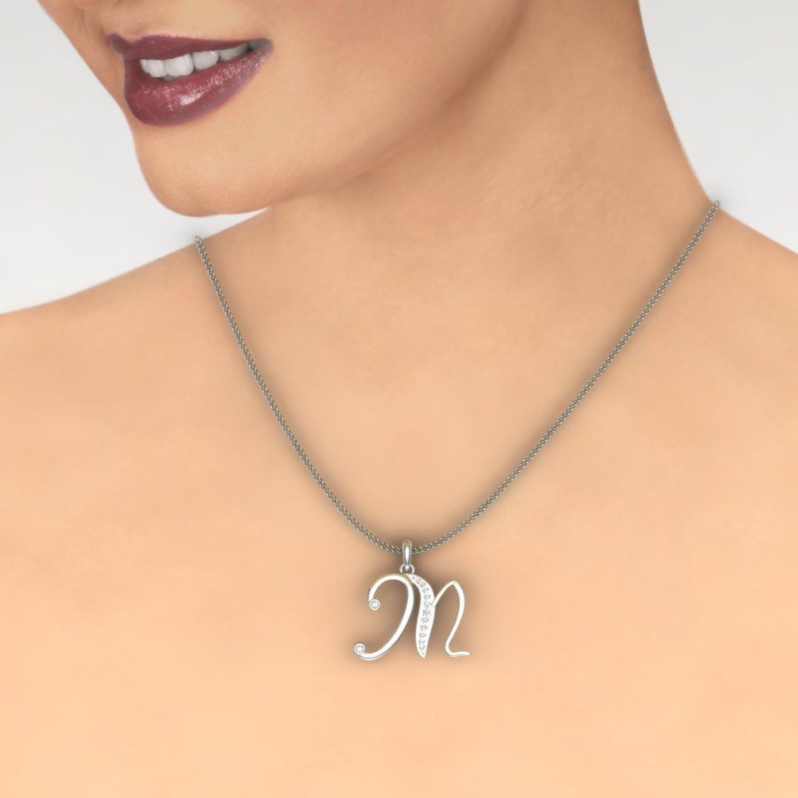 diamond M pendant for women  3D print model_9