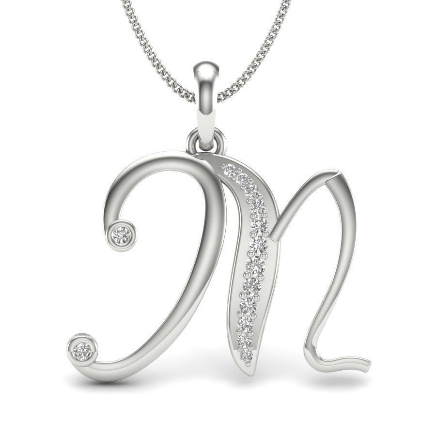 diamond M pendant for women  3D print model_10