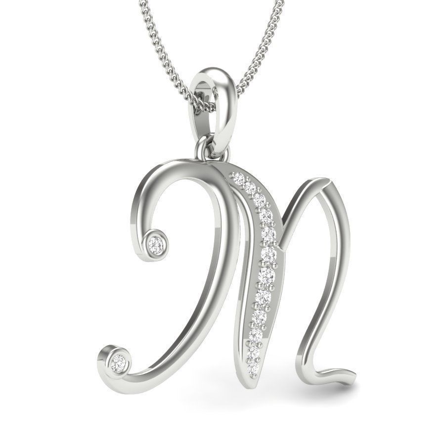 diamond M pendant for women  3D print model_2