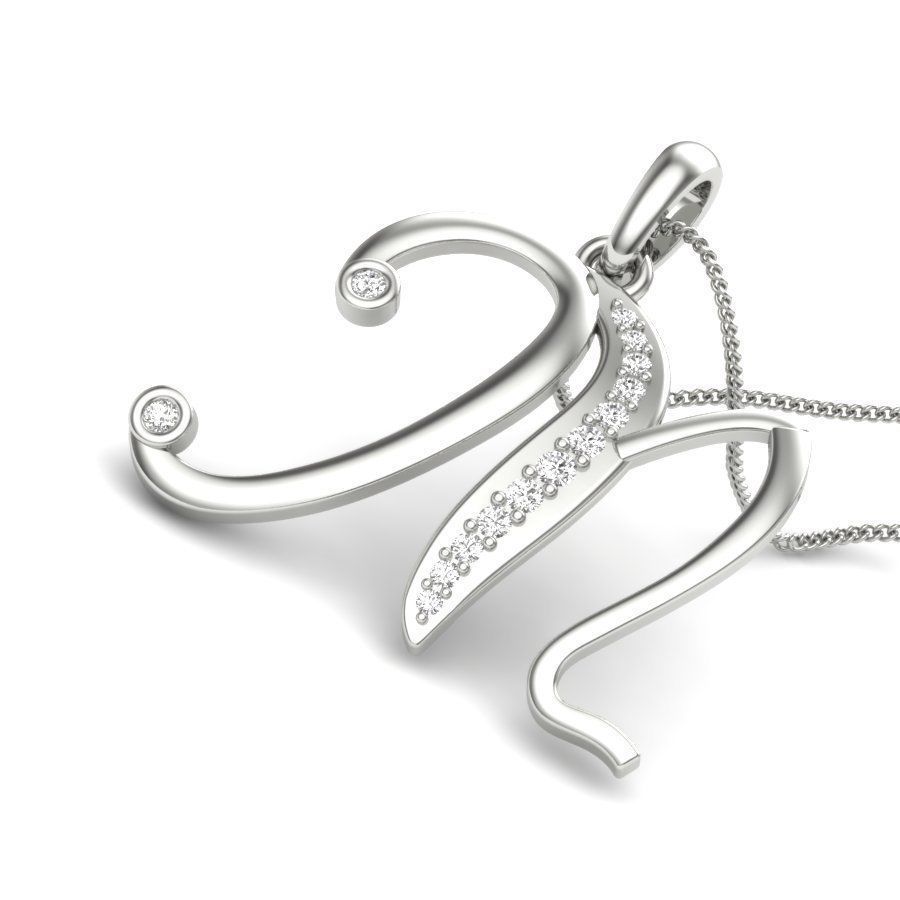 diamond M pendant for women  3D print model_13