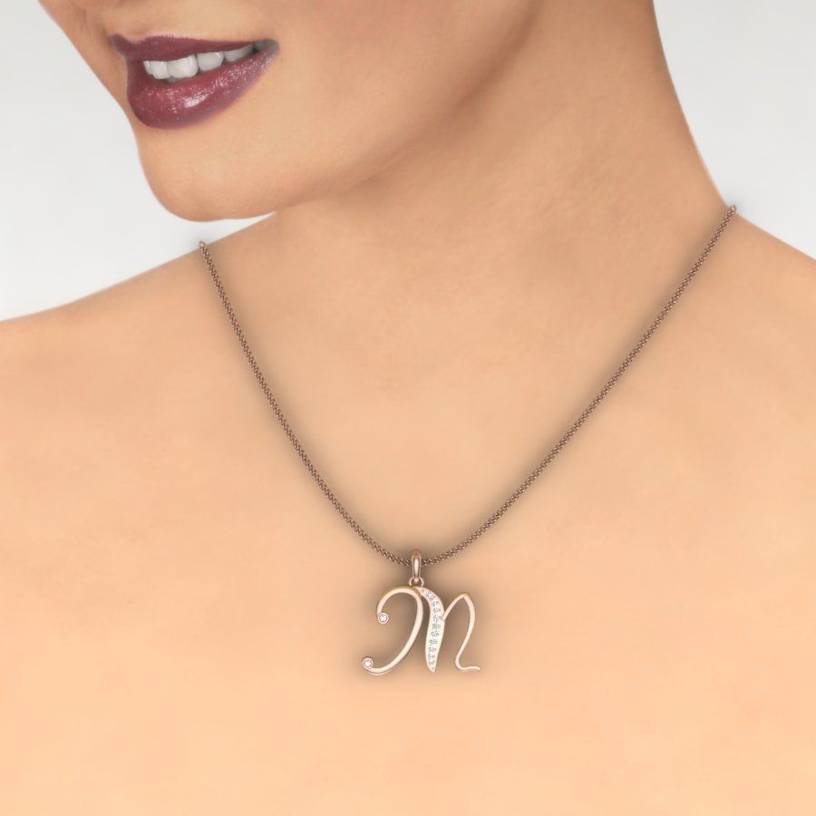 diamond M pendant for women  3D print model_4